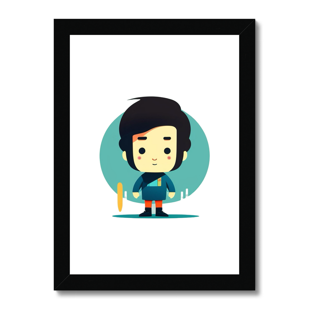 Framed illustration of a cartoon character with a black frame on a white background