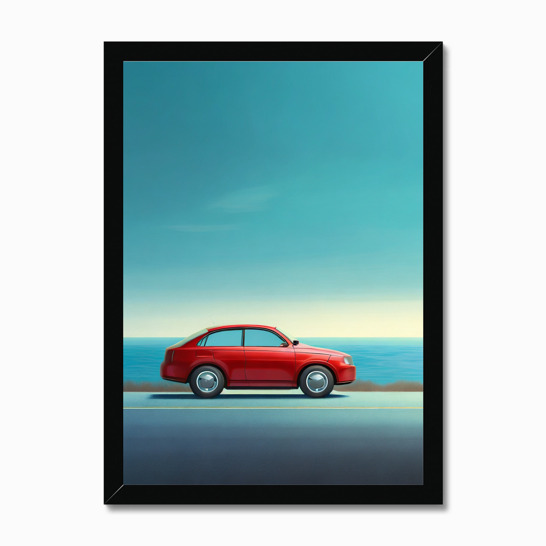 The Red Car Print by printlagoon