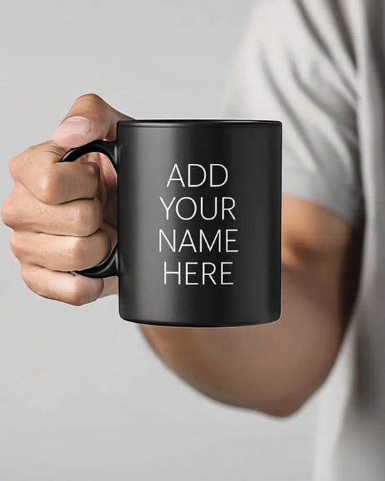 personalised black mug by printlagoon