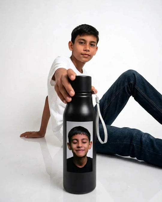 Personalised Photo Water Bottle – Matte Black 750ml Stainless Steel