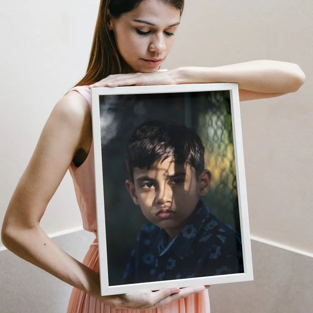 Printlagoon personalized framed portrait print featuring a child photograph in a premium white frame, custom wall art for home decor and meaningful gifts