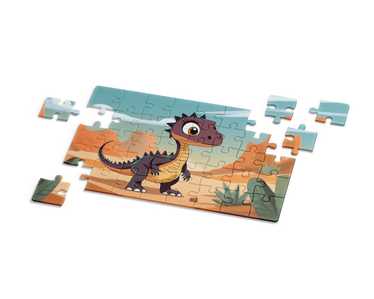 Adorable dinosaur character in a prehistoric adventure scene, children&