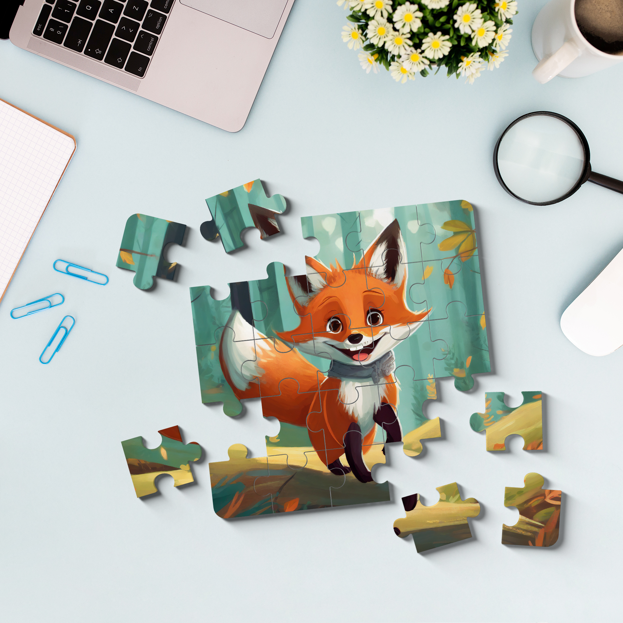 Premium quality kids' jigsaw puzzles featuring bright, engaging designs that captivate young minds and promote cognitive development. Made with sturdy, non-toxic materials, these puzzles are perfect for little hands, offering hours of fun while enhancing problem-solving, fine motor skills, and hand-eye coordination. Each piece is carefully crafted to ensure a perfect fit, making assembly easier and more enjoyable for children. A great way to introduce kids to the Cute Smily Fox Jigsaw Puzzle by printlagoon