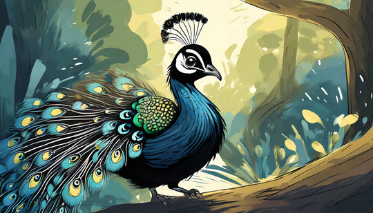 Majestic peacock watercolor jigsaw puzzle with colorful feather artwork and forest background for kids and adults by printlagoon