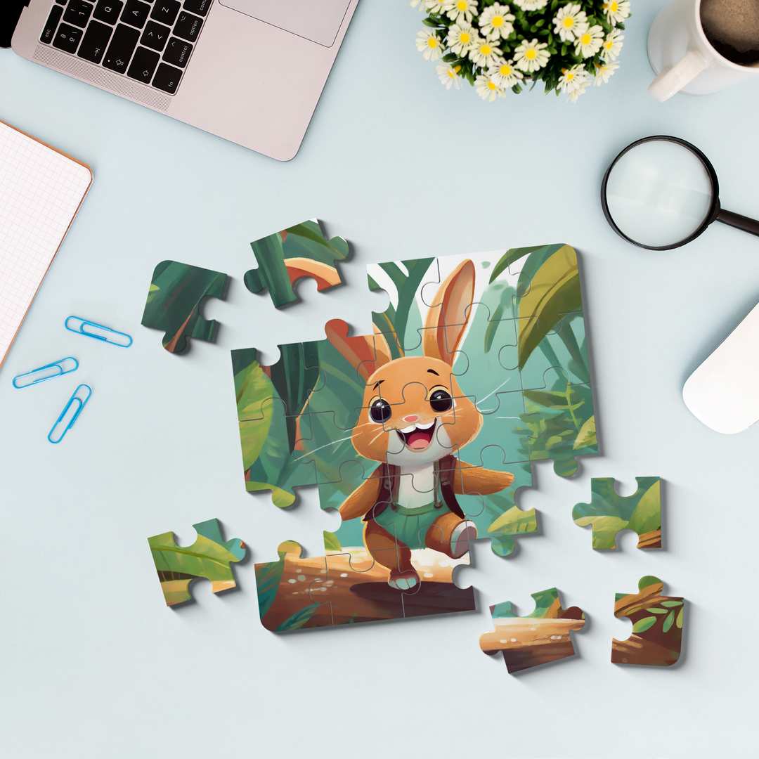 A Smiling Rabbit in Jungle Jigsaw Puzzle by printlagoon