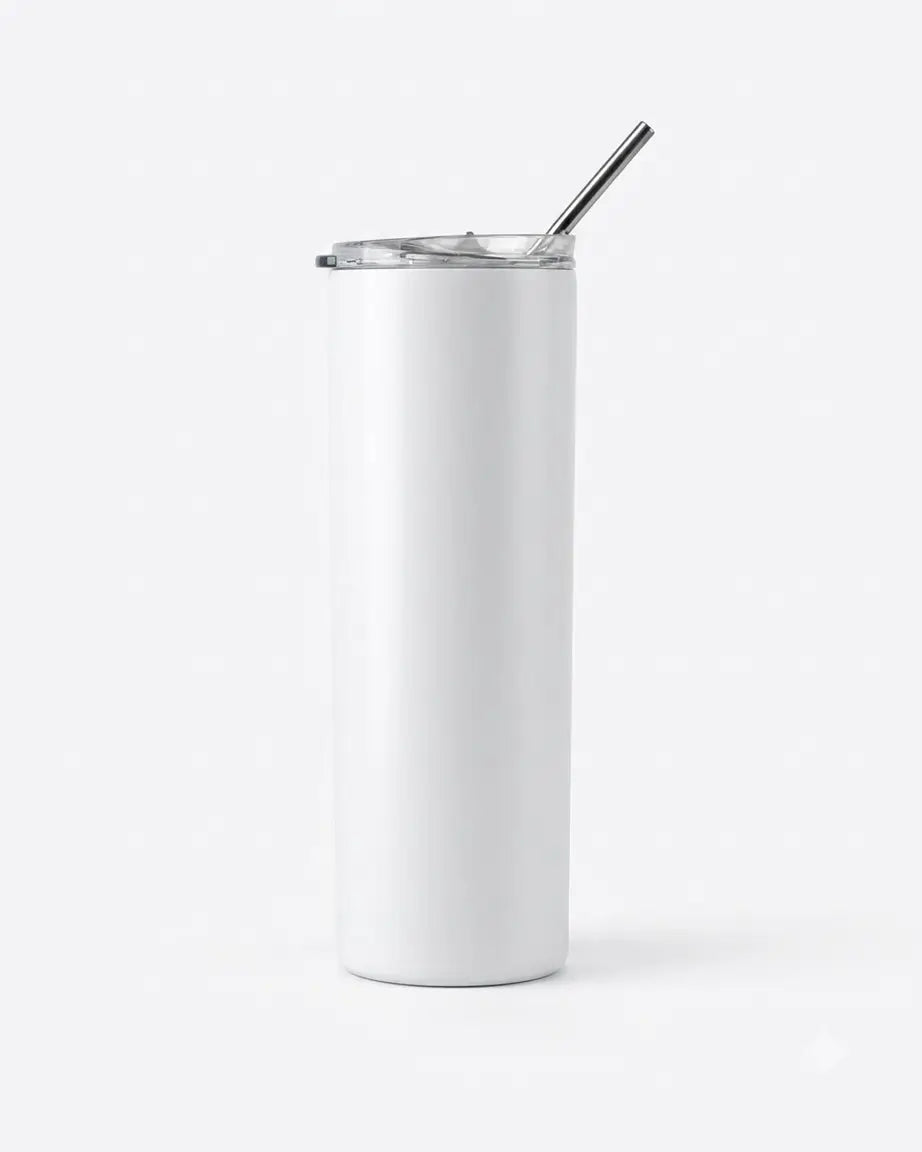 White 590ml tumbler with SS straw Against white background by printlagoon.