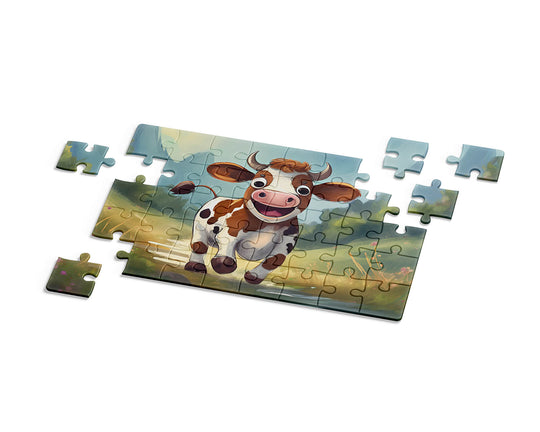 Jigsaw puzzle with a cow illustration by printlagoon