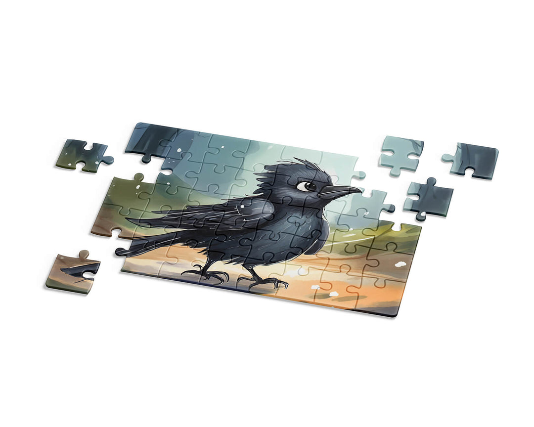 Jigsaw puzzle with a crow bird design on a white background by printlagoon