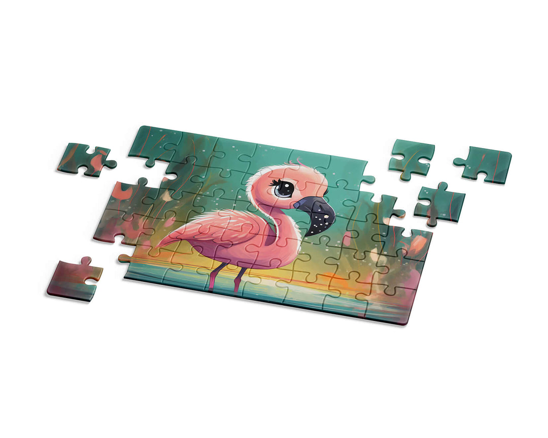 Jigsaw puzzle with a pink flamingo design by printlagoon for kids