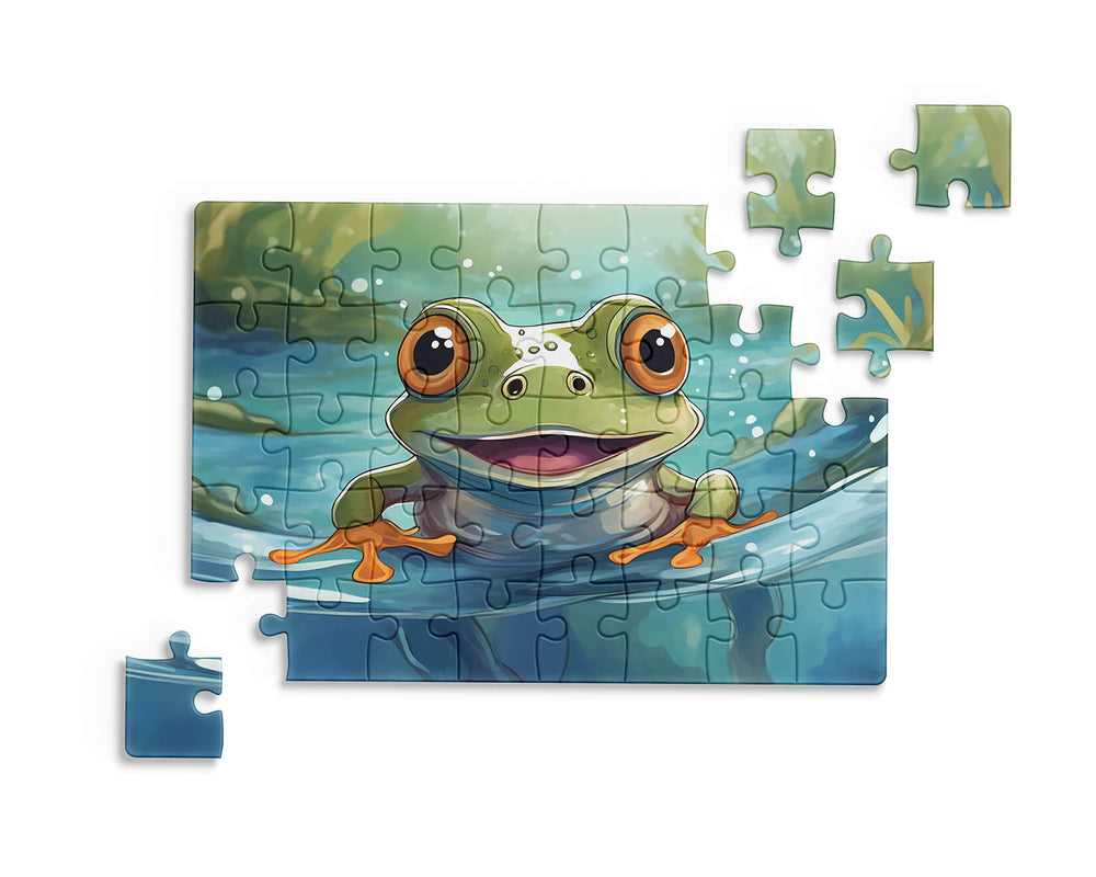 Jigsaw puzzle with a frog design on a white background by printlagoon