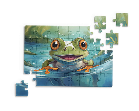 Jigsaw puzzle with a frog design on a white background by printlagoon