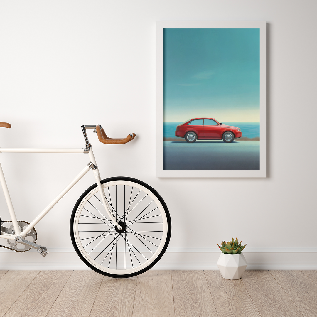 The Red Car Print by printlagoon