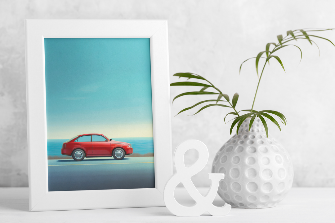 The Red Car Print by printlagoon