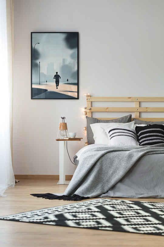 Morning Walk black framed Print by printlagoon