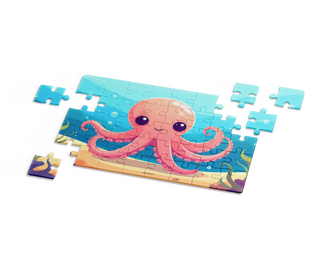Children's puzzle with a pink octopus design on a white background