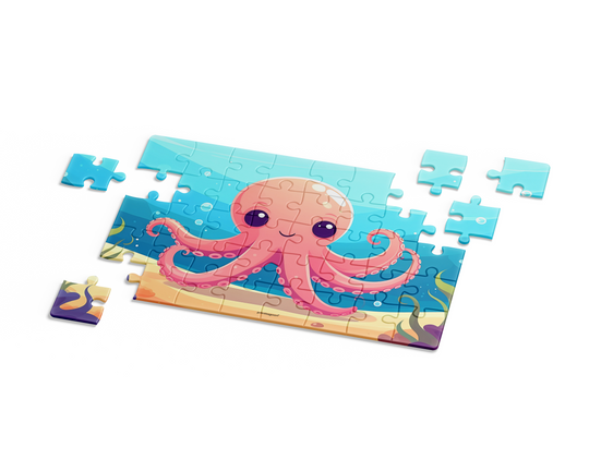 Children's puzzle with a pink octopus design on a white background