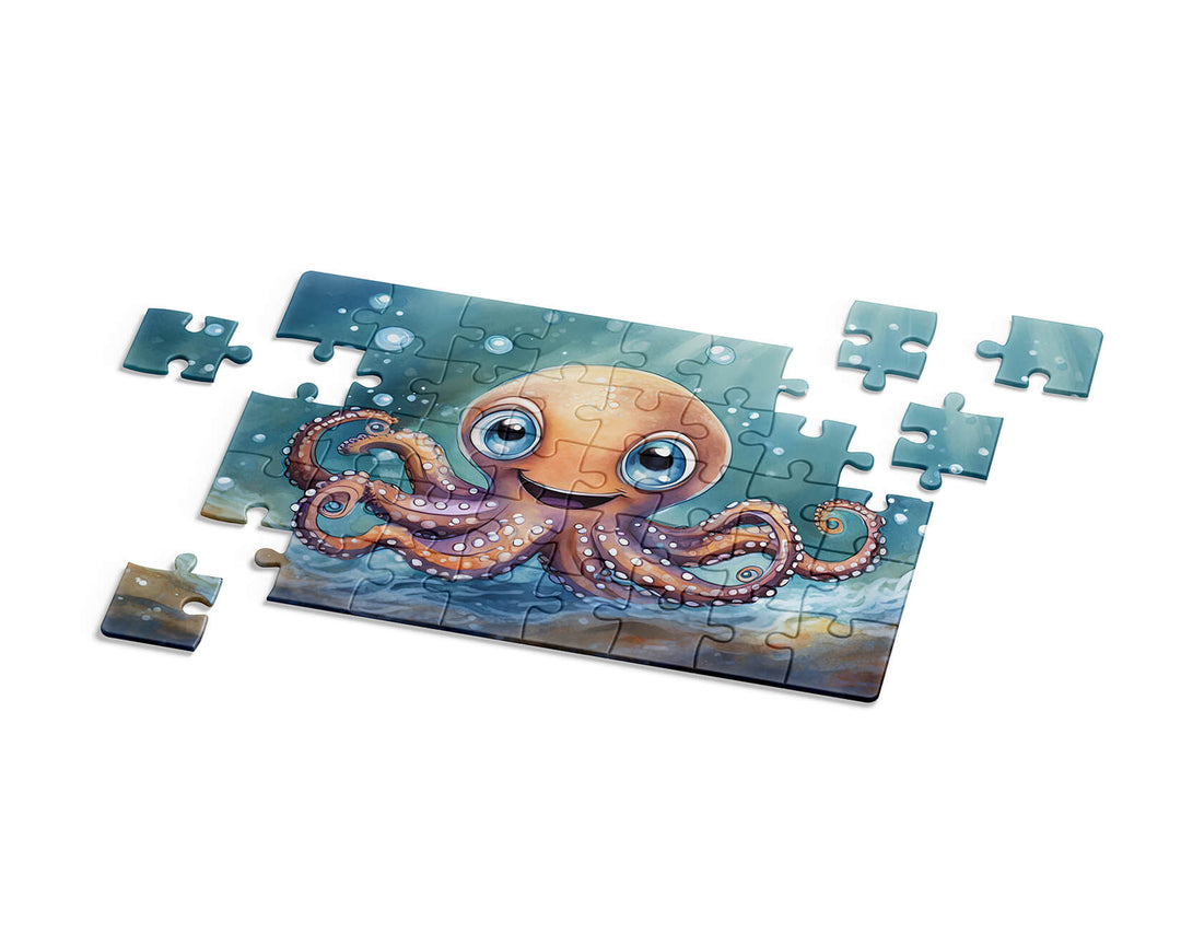 Jigsaw puzzle with an octopus design on a white background