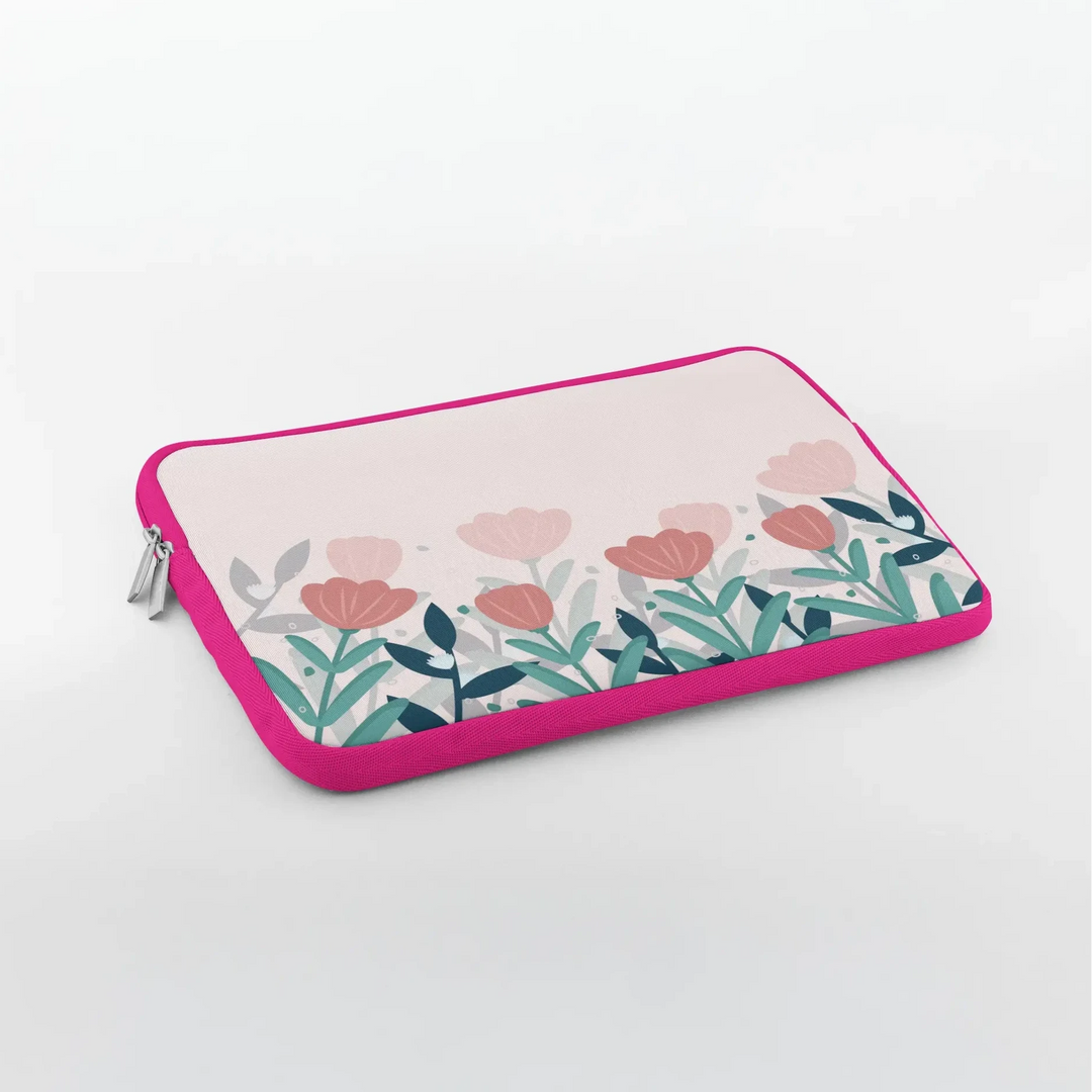Pink floral laptop sleeve by printlagoon