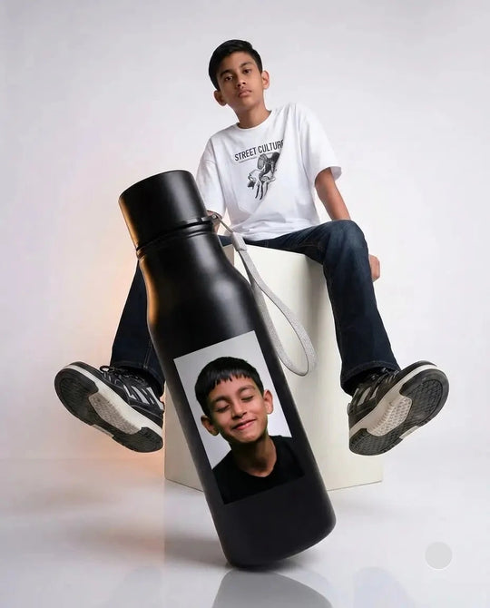 Personalised Photo Water Bottle – Matte Black 750ml Stainless Steel
