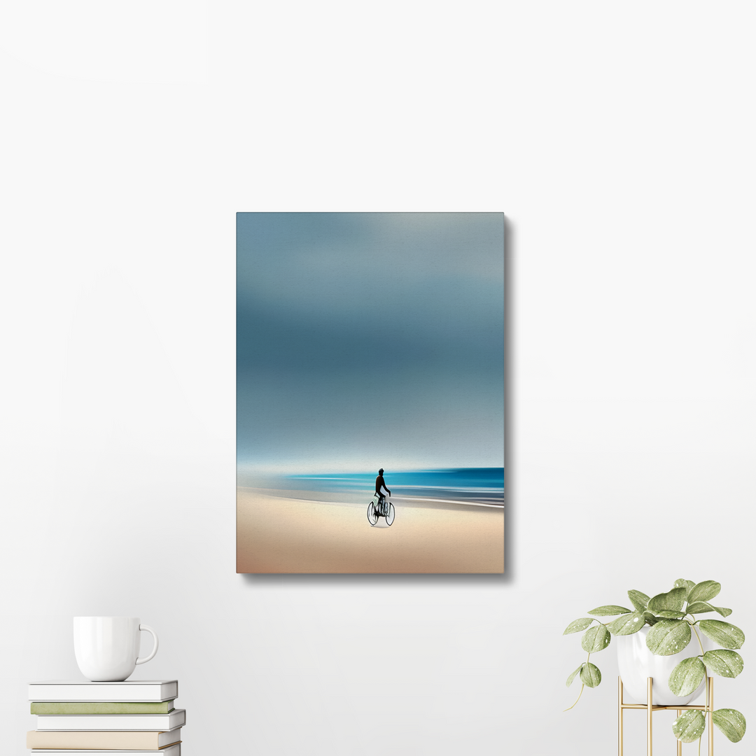 A cyclist on the beach Gallery Wrap print by printlagoon