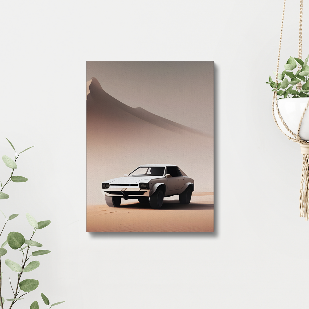 A White Car in Desert Print