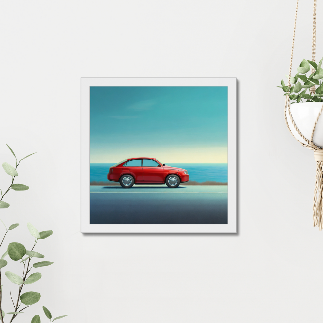 The Red Car Print by printlagoon