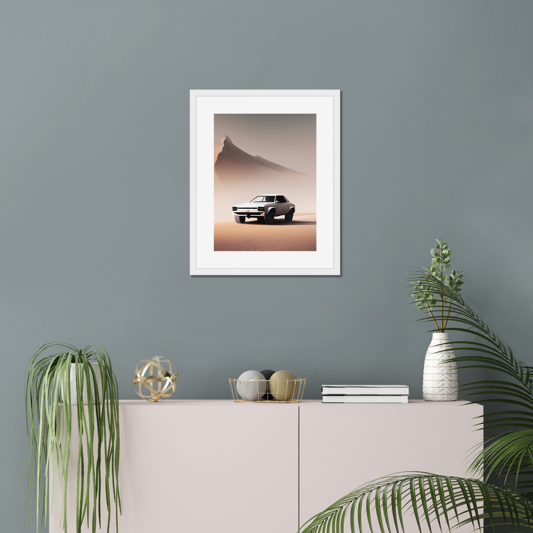 A White Car in Desert Print