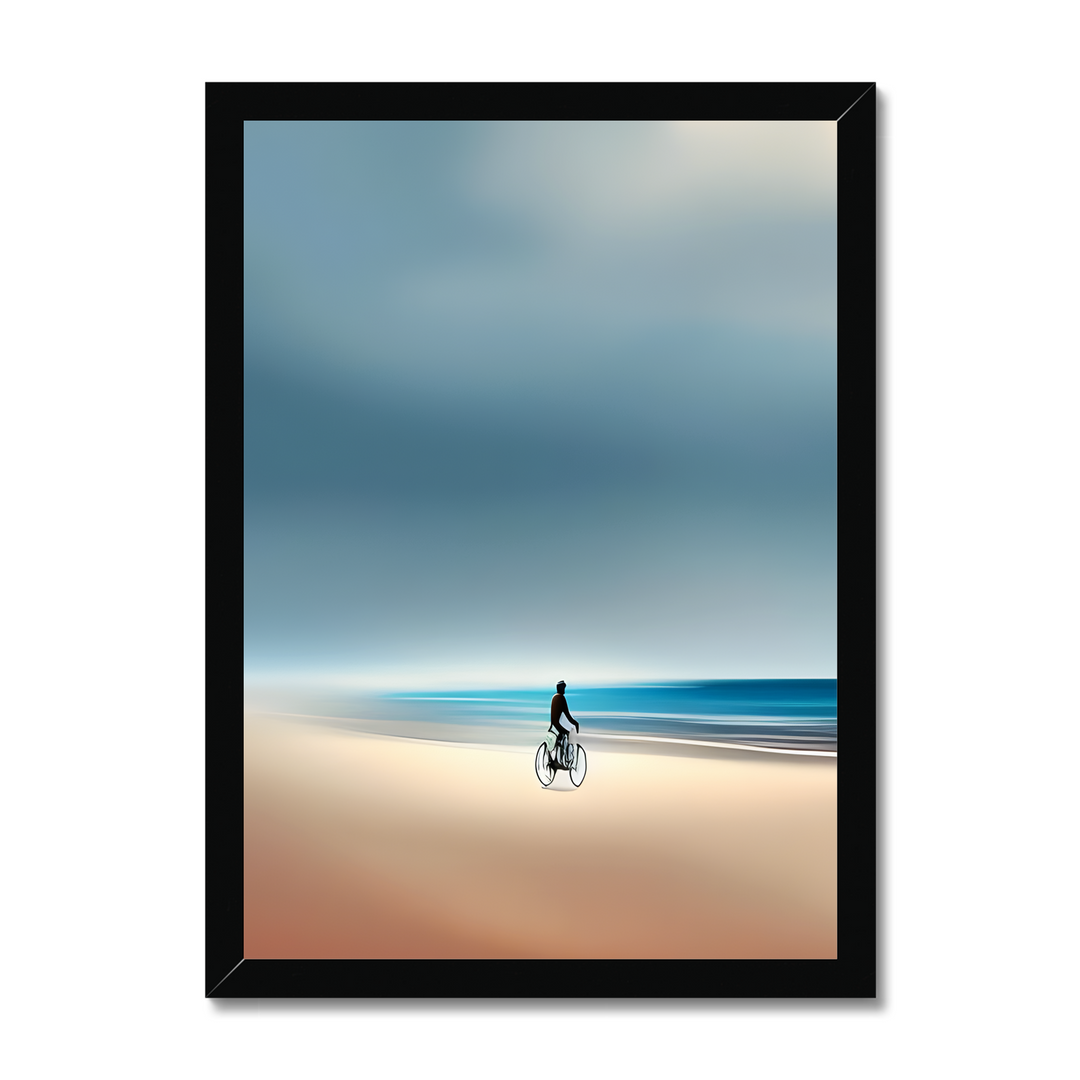 A cyclist on the beach framed poster by printlagoon