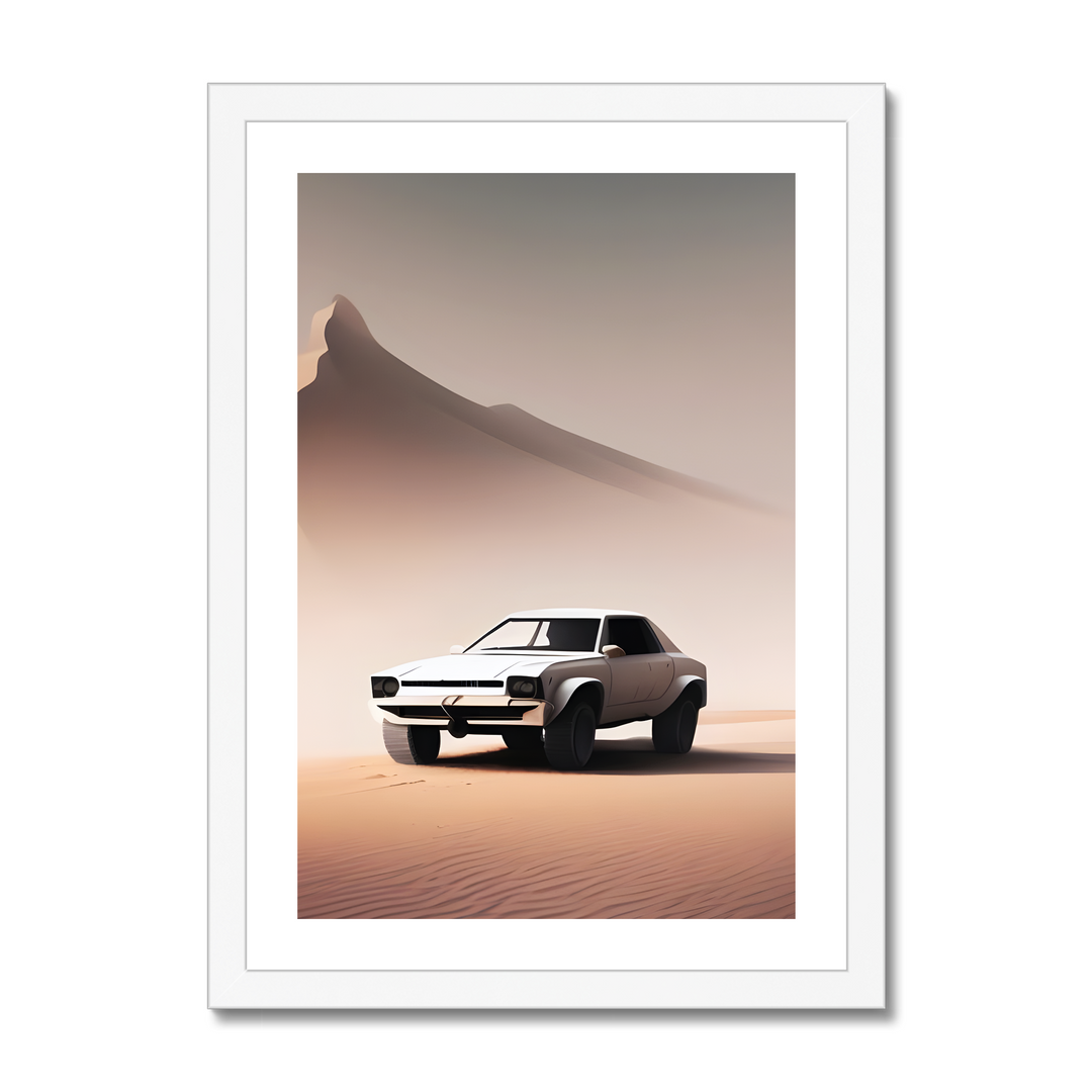 A White Car in Desert Print