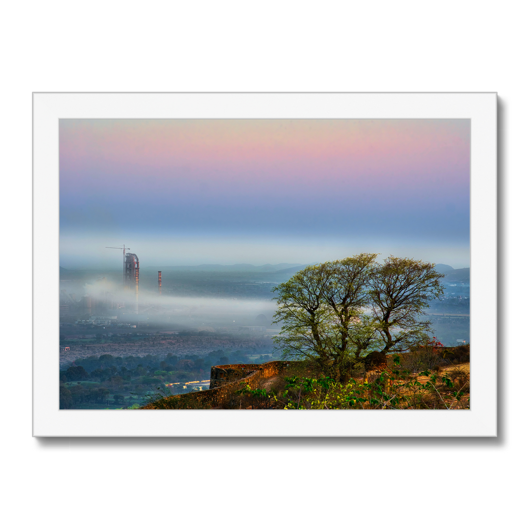 Serene beauty of fog and industry print