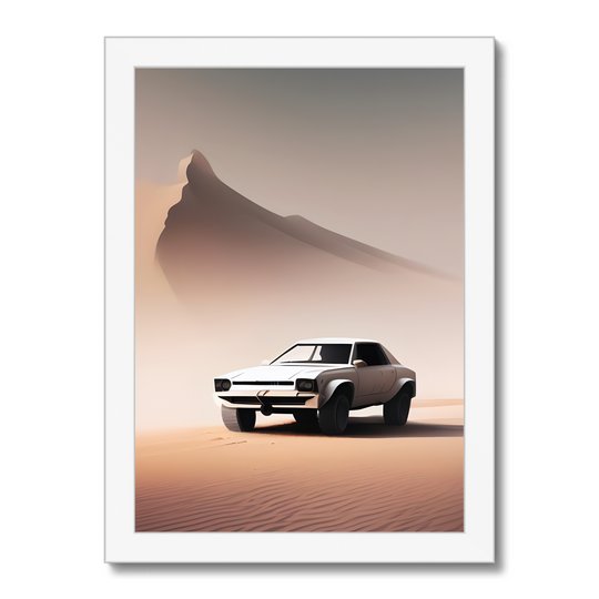 A White Car in Desert Print