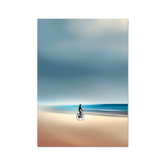 A cyclist on the beach print by printlagoon