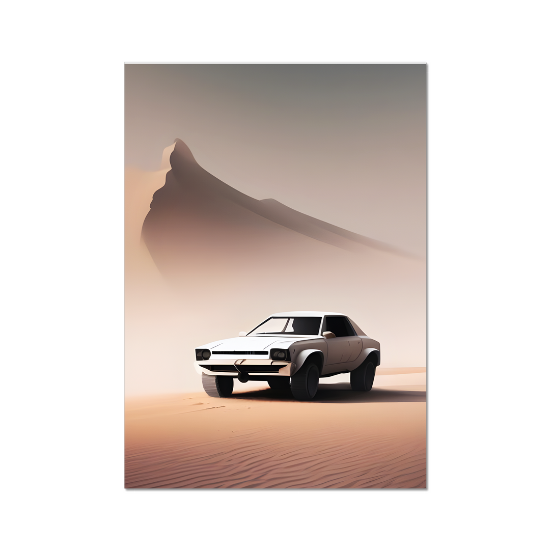 A White Car in Desert Print