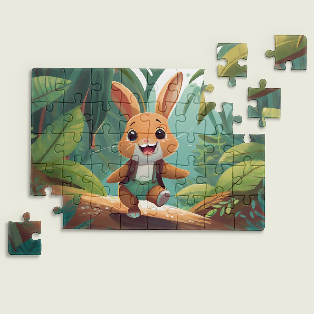A Smiling Rabbit in Jungle Jigsaw Puzzle by printlagoon