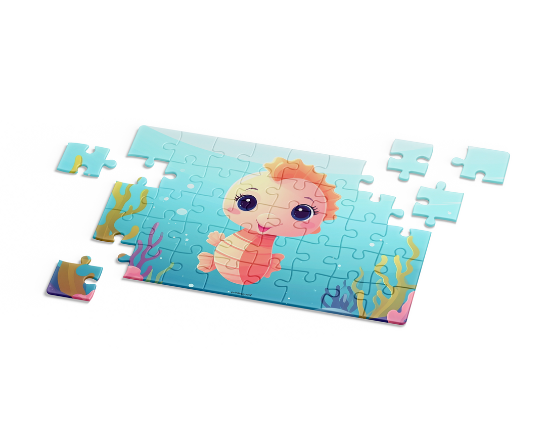 Children's puzzle with a cartoon character on a blue background