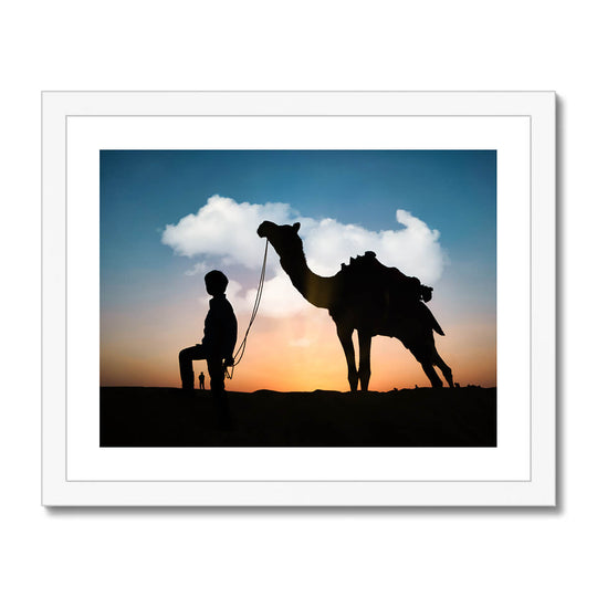 Silhouette of Camel and Boy