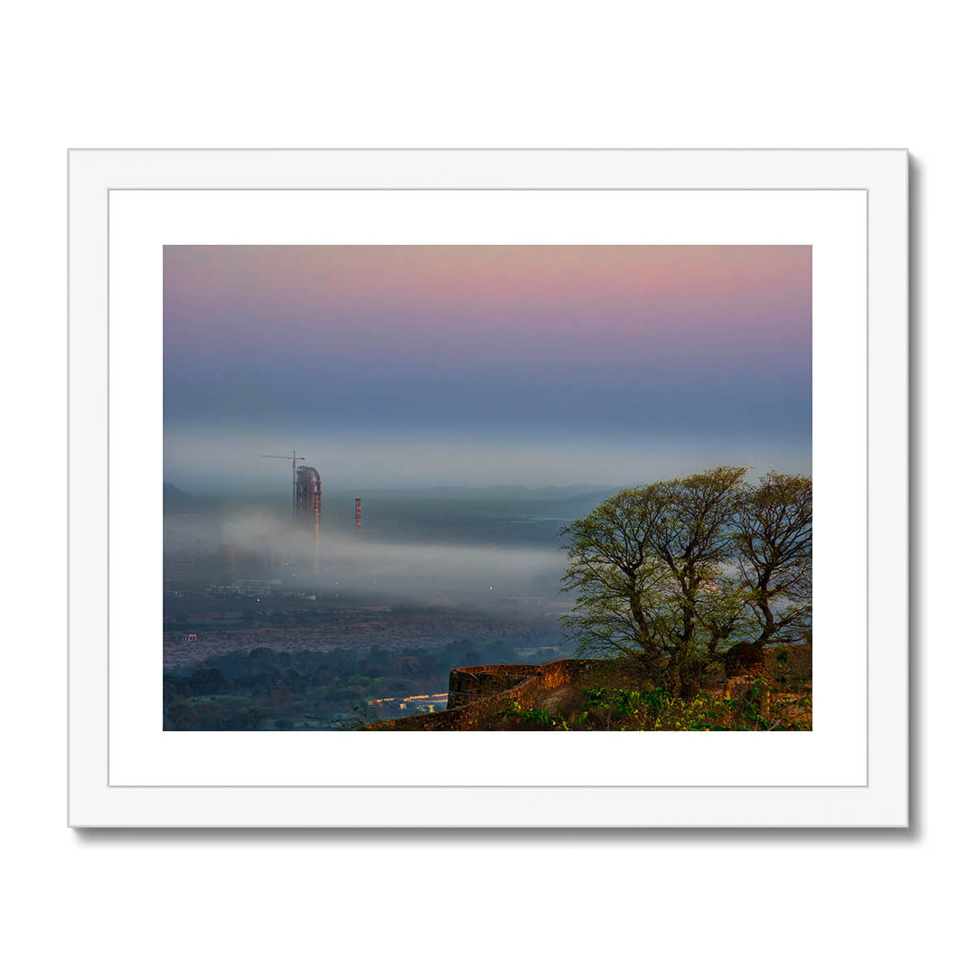 Serene beauty of fog and industry print