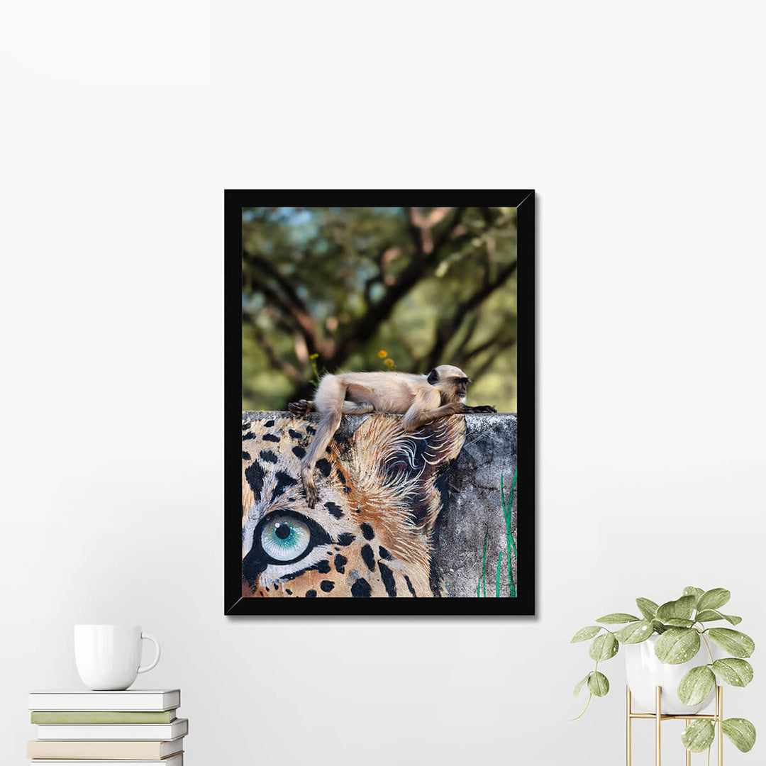 A Monkey on Leopard painted wall Poster