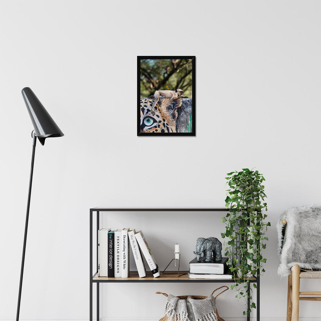 A Monkey on Leopard painted wall Poster